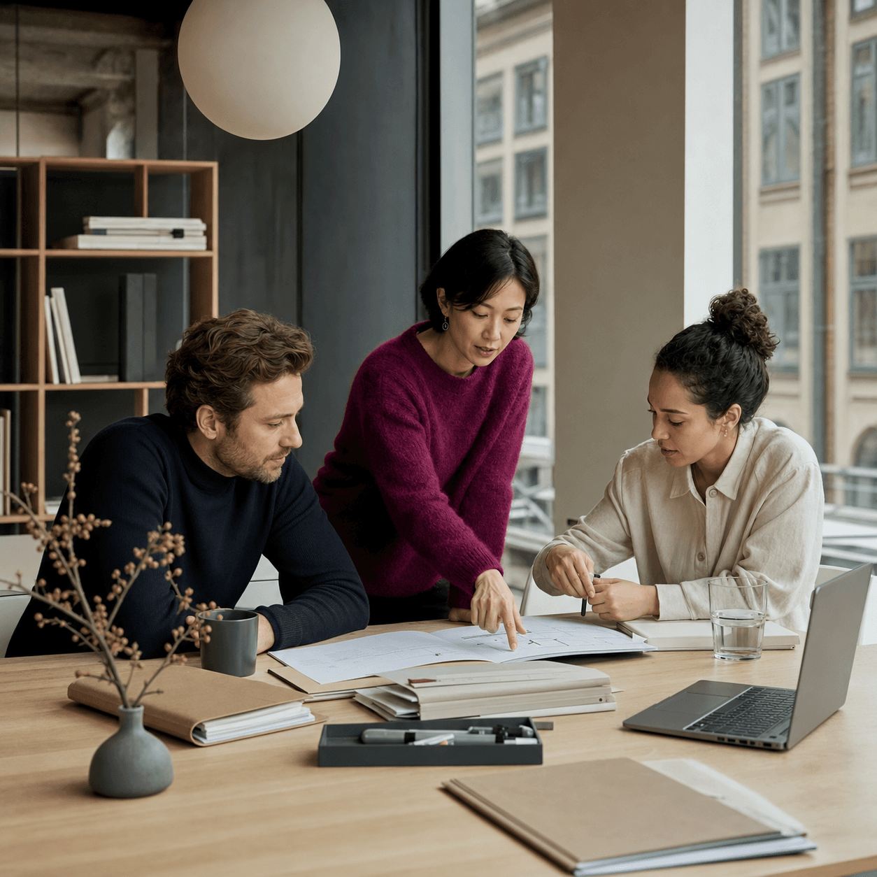 People operations team reviewing employee records together