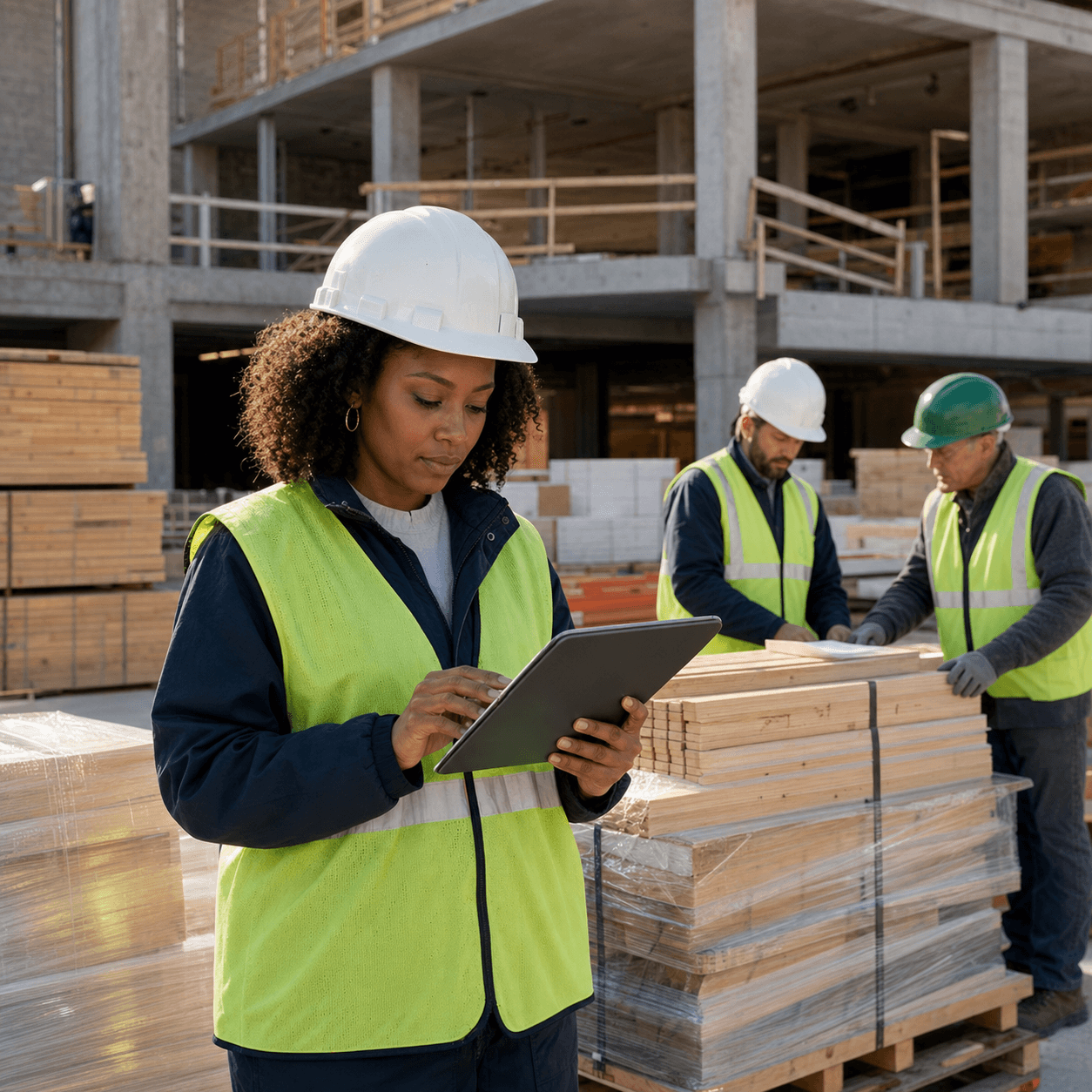 Site coordinator receiving construction materials