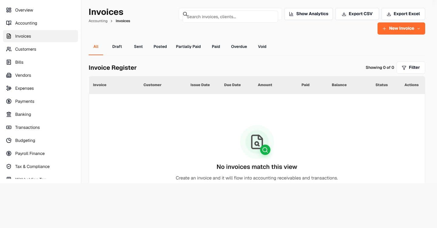 KanzenPro finance and invoices workspace