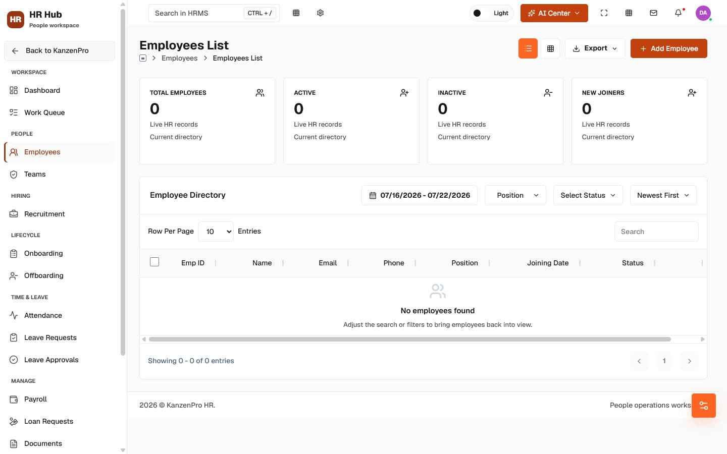 KanzenPro employee records workspace